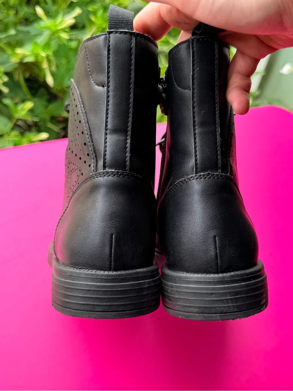 Geox J Eclair Girls Black Leather Studded Butterfly Combat Boots Youth Size 5